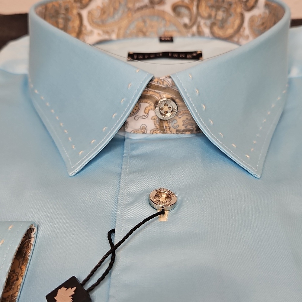 NWT Jared Lang Men's Teal Blue Dress Shirt with Silver Buttons & Paisley Accents - Picture 5 of 8